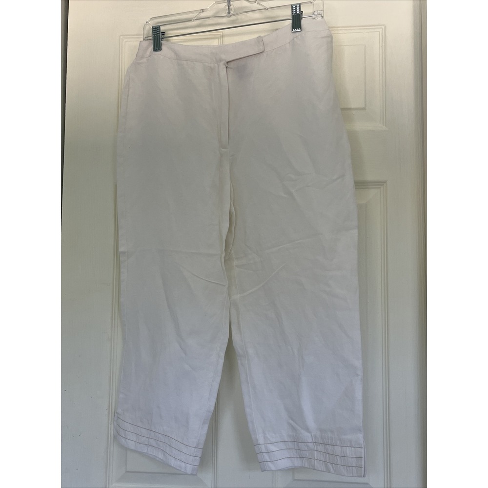 Evan Picone Womens White Linen Blend Cropped Pants Flat Front High Rise Medium